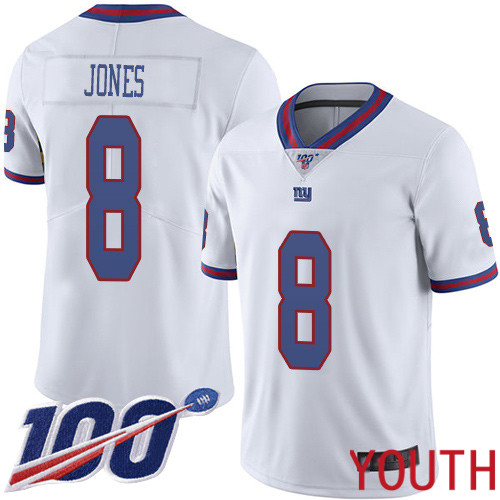 Youth New York Giants #8 Daniel Jones Limited White Rush Vapor Untouchable 100th Season Football NFL Jersey->youth nfl jersey->Youth Jersey